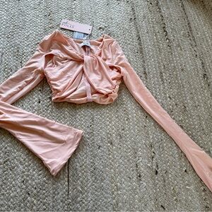 OH POLLY Blush Pink Tie Front Crop Top XS